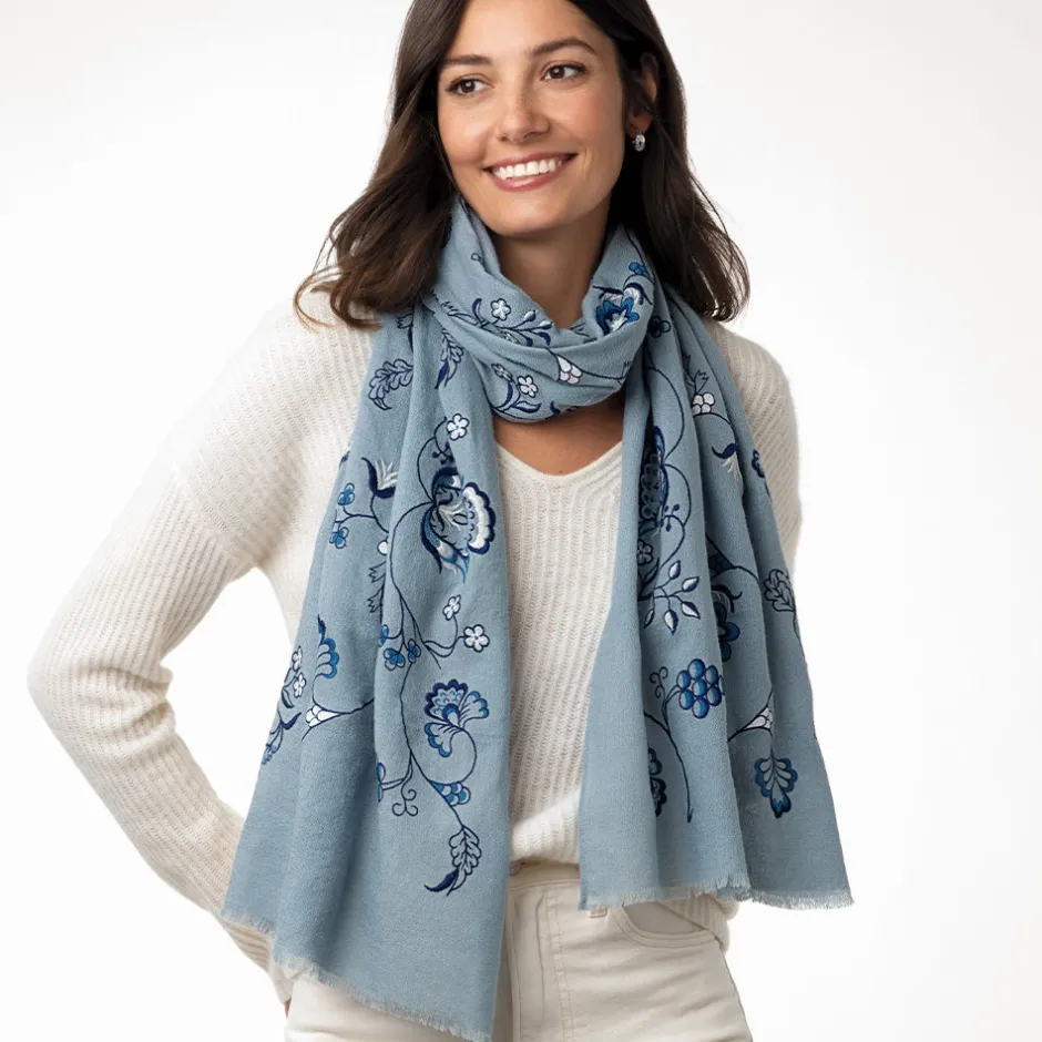 Clearance American Vines Embroidered Shawl Scarves & Wraps