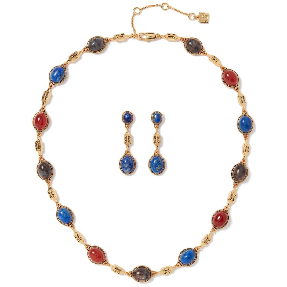 Ancient Gems Multistone Statement Necklace and Triple-Drop Lapis Earrings Set Jewelry Sets