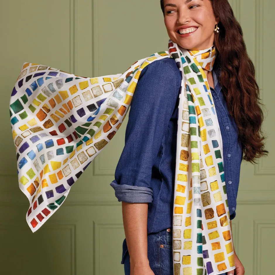 Sale Byzantine Tesserae Oblong Silk Scarf Scarves & Wraps