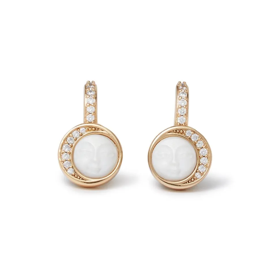 Sale Celestial Symbols Carved Mother-of-Pearl Coin Hoop Earrings Earrings