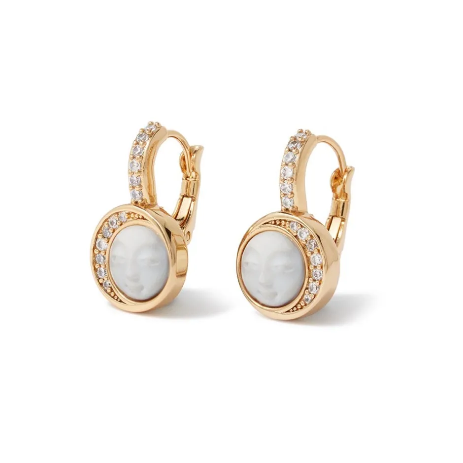 Sale Celestial Symbols Carved Mother-of-Pearl Coin Hoop Earrings Earrings