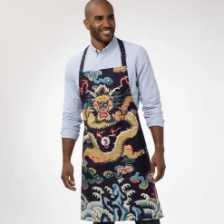 Hot Chinese Dragon Rank Badge Apron and Tea Towel Set Tableware
