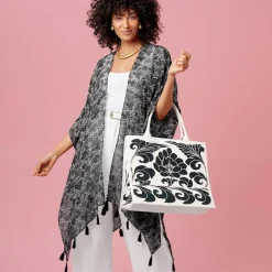 Discount Chinese Peony Oversize Structured Tote Bags