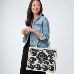 Discount Chinese Peony Oversize Structured Tote Bags