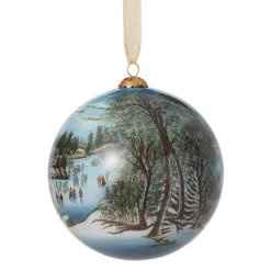 Best Currier & Ives Central Park in Winter Hand-Painted Glass Ornament Ornaments