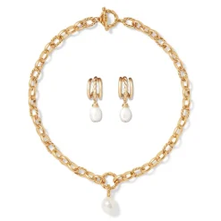 Best Cypriot Twist Pearl Chain Pendant Necklace and Triple-Hoop Earrings Set Jewelry Sets