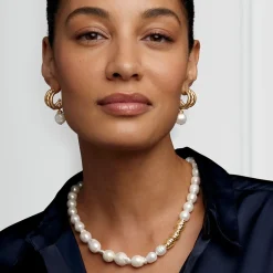 Clearance Cypriot Twist Pearl Necklace and Triple-Hoop Earrings Set Jewelry Sets