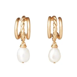 Clearance Cypriot Twist Pearl Necklace and Triple-Hoop Earrings Set Jewelry Sets