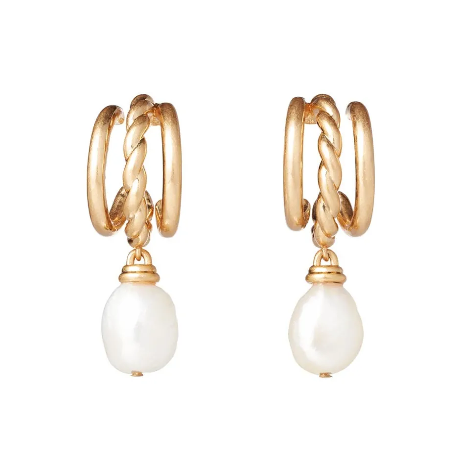 Clearance Cypriot Twist Pearl Necklace and Triple-Hoop Earrings Set Jewelry Sets