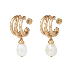 Clearance Cypriot Twist Pearl Necklace and Triple-Hoop Earrings Set Jewelry Sets