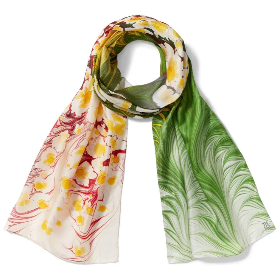 Best Daisy Garden Marbled Paper Oblong Silk Scarf Scarves & Wraps
