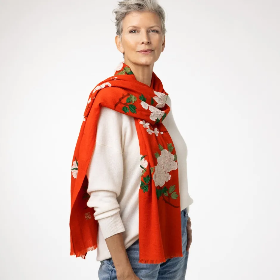 Clearance Edo Blossoms and Butterflies Embroidered Shawl Scarves & Wraps