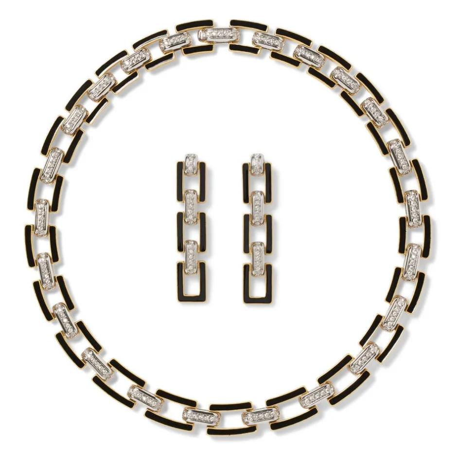 European Buckle Enamel Collar Necklace and Drop Earrings Set Jewelry Sets