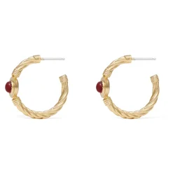 Hot Garnet Cabochon Twisted Hoop Earrings Earrings