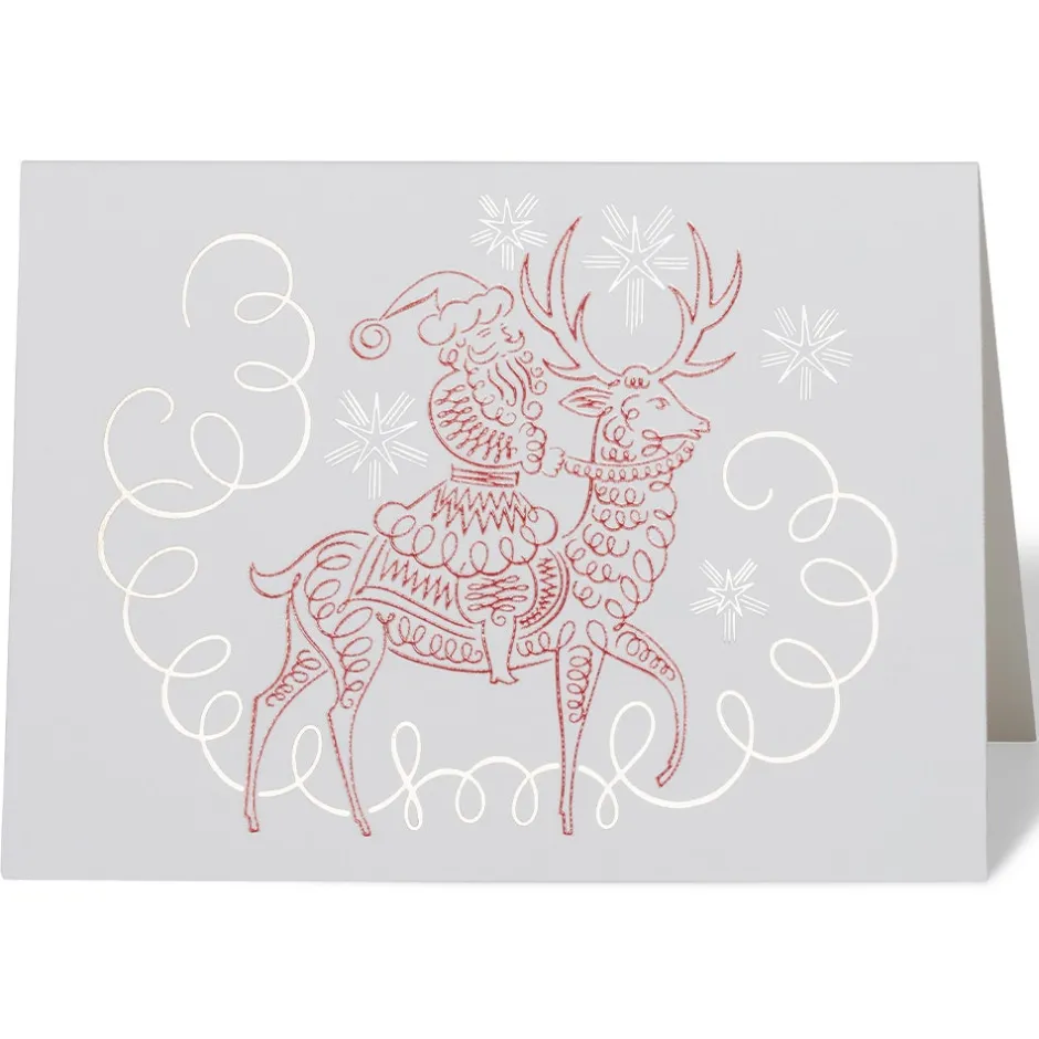 Outlet Gordon: Santa Riding Reindeer Fine Holiday Cards Holiday Cards