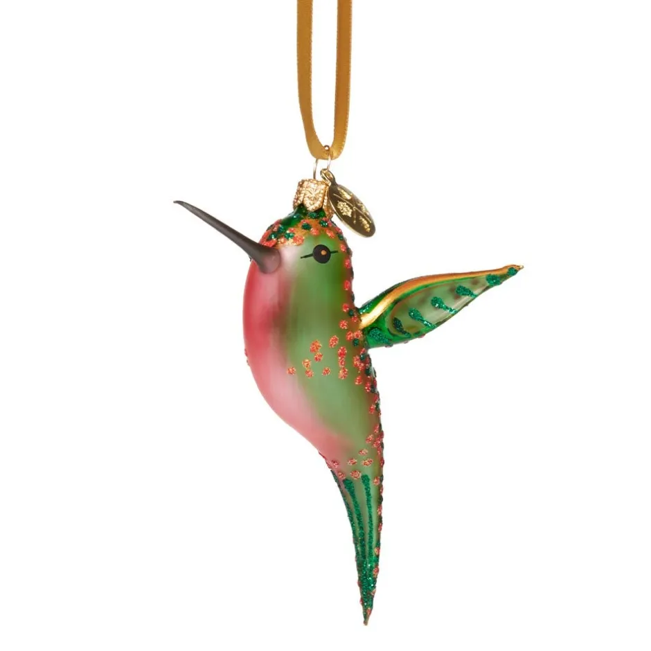 Discount Green and Pink Hummingbird Glass Ornament Ornaments