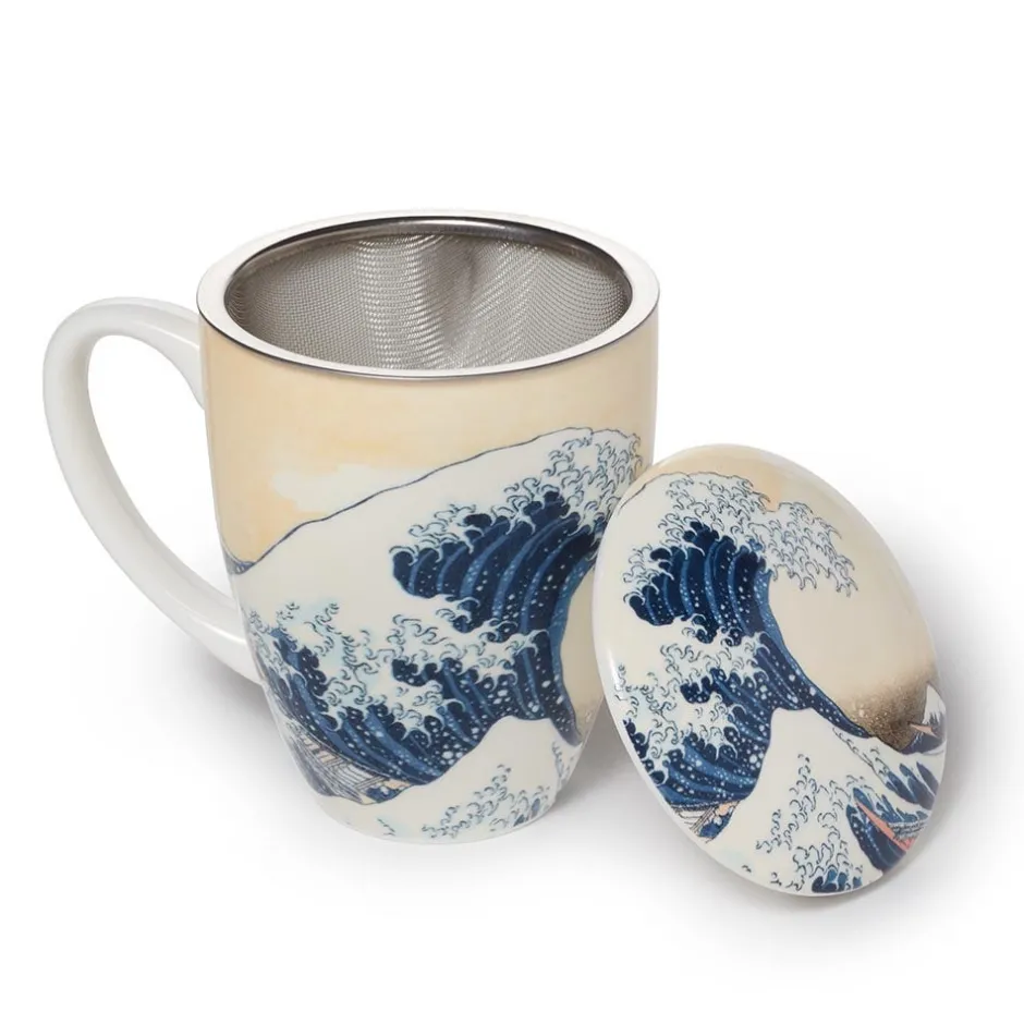Clearance Hokusai Great Wave Covered Mug with Tea Infuser Tableware