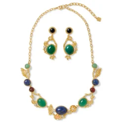Hot Japanese Imari Collar Necklace and Linear Drop Earrings Set Jewelry Sets