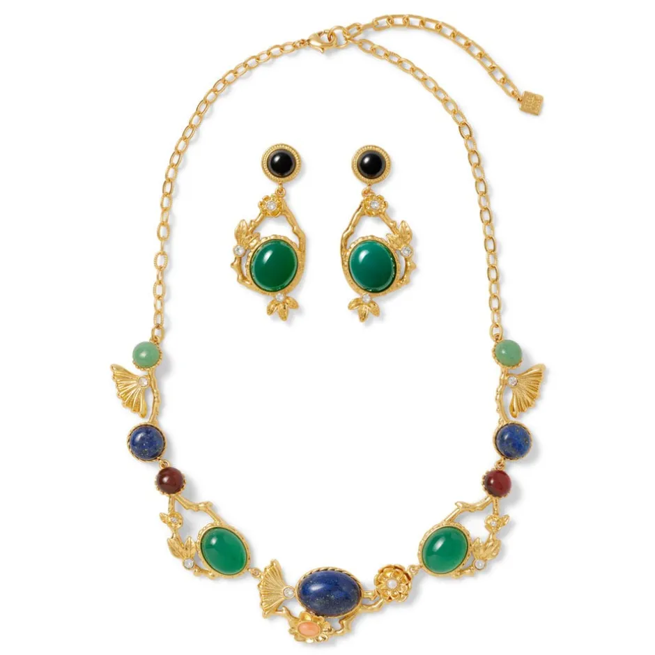 Hot Japanese Imari Collar Necklace and Linear Drop Earrings Set Jewelry Sets