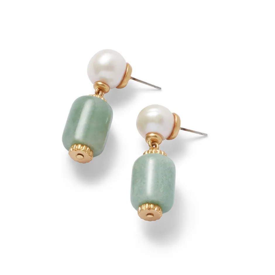 Outlet Karavas Gems Aventurine and Pearl Drop Earrings Earrings