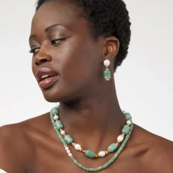 Outlet Karavas Gems Large-Bead Aventurine and Pearl Necklace and Drop Earrings Set Jewelry Sets