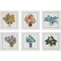 Outlet Kim Seybert Embroidered Bouquets Linen Cocktail Napkin Set Tableware