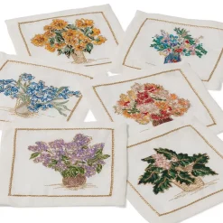 Outlet Kim Seybert Embroidered Bouquets Linen Cocktail Napkin Set Tableware