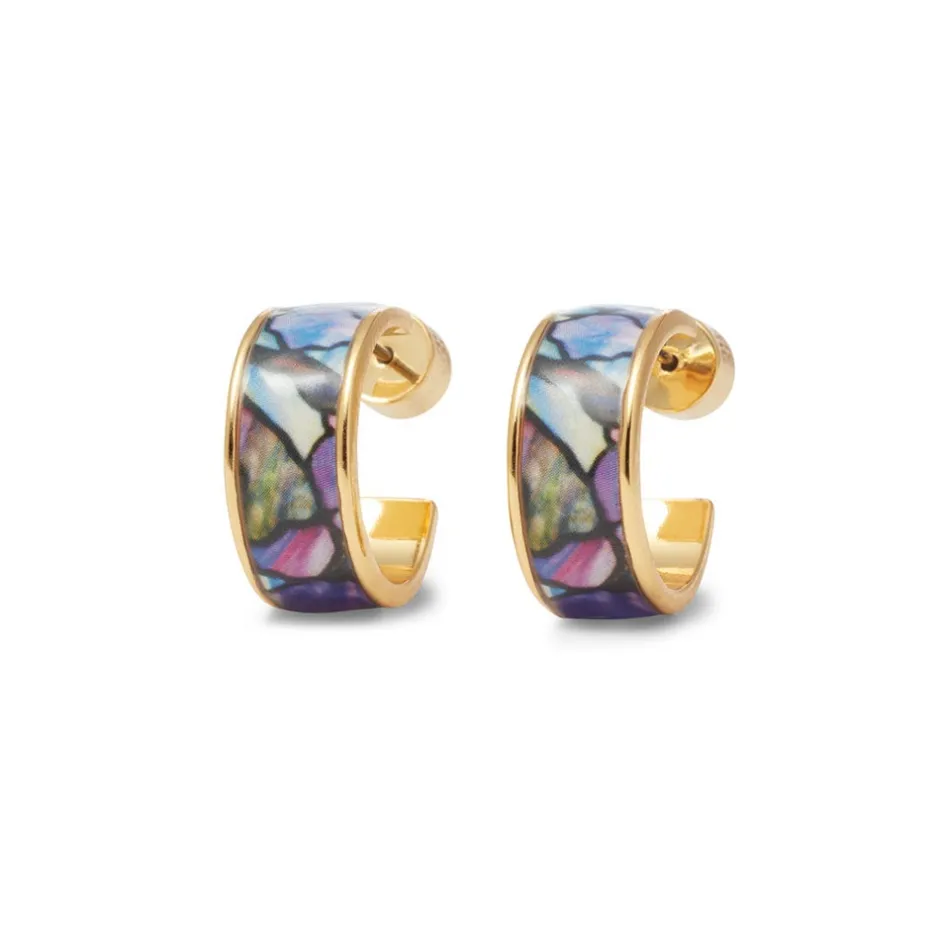 Magnolias and Irises Enamel Hoop Earrings Earrings