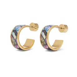 Magnolias and Irises Enamel Hoop Earrings Earrings