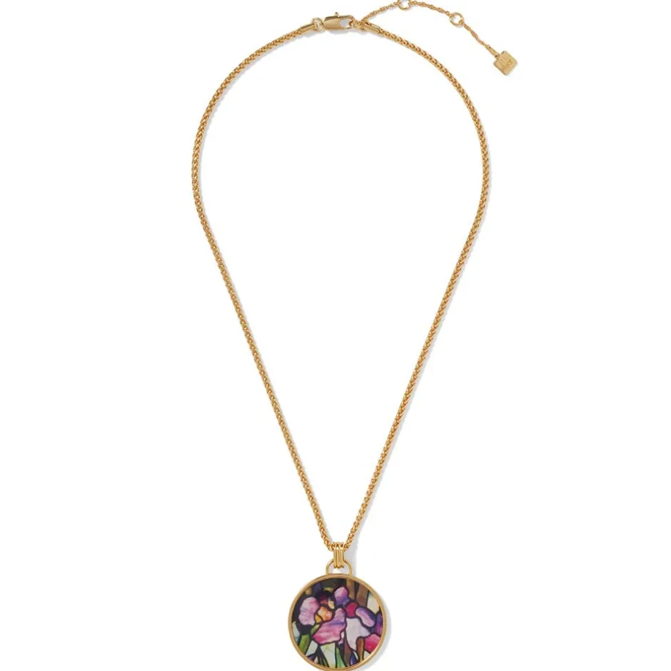 Hot Magnolias and Irises Enamel Pendant Necklace Necklaces
