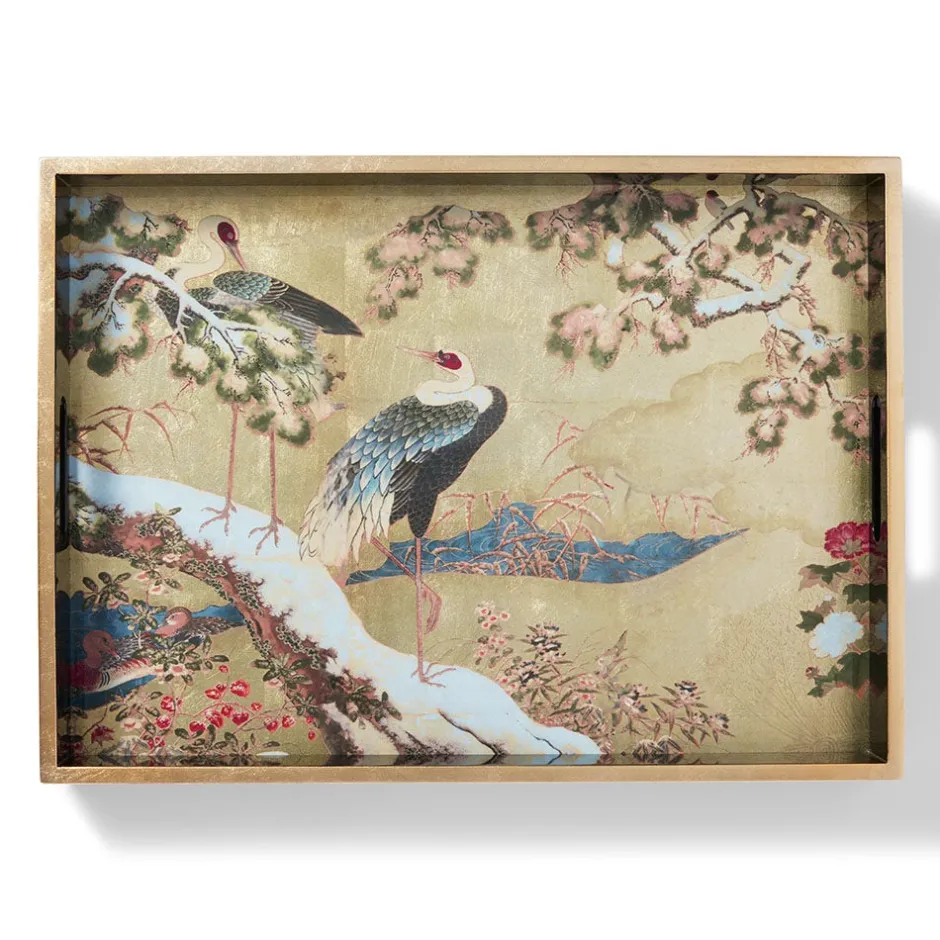 Online Momoyama Cranes and Flowers Lacquer Tray Tableware|Decorative Accents