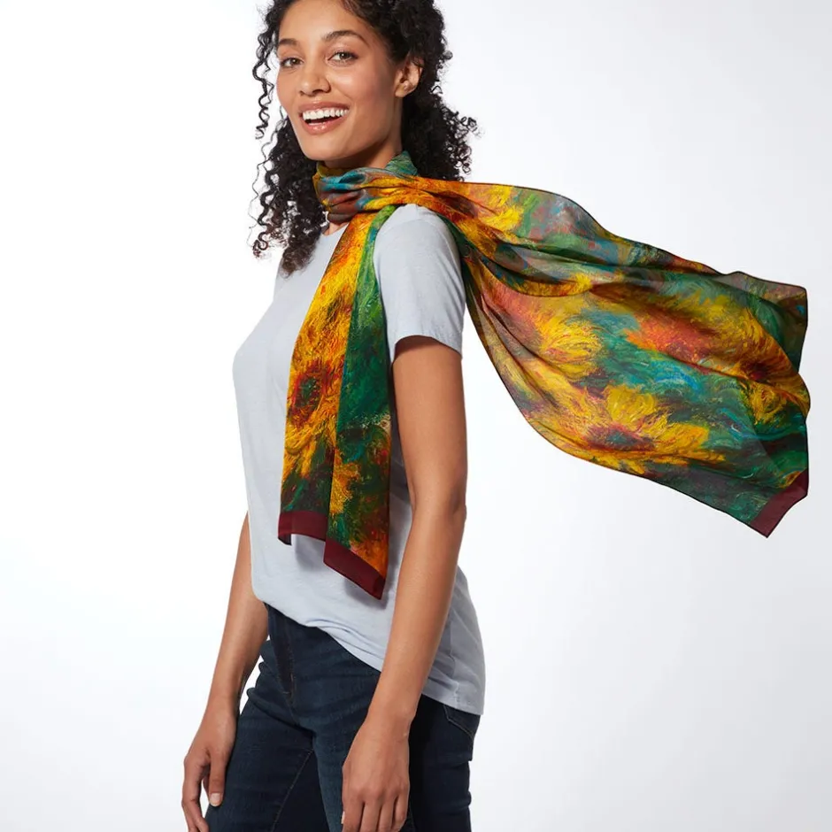 Outlet Monet Sunflowers Oblong Silk Scarf Scarves & Wraps