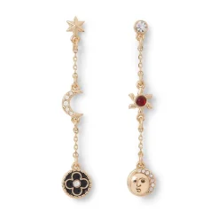 Online Moonface and Crescent Drop Earrings Earrings