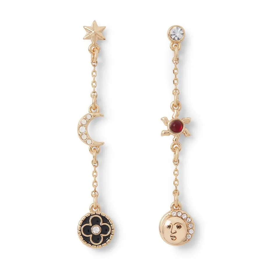 Online Moonface and Crescent Drop Earrings Earrings