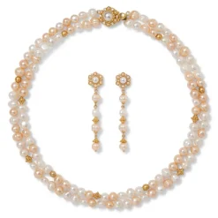 New Philippine Pearl Double-Strand Necklace and Linear Drop Earrings Set Jewelry Sets