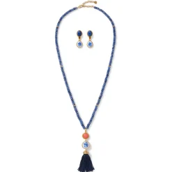 Clearance Qing Bottle Lariat Necklace and Floral Drop Earrings Set Jewelry Sets