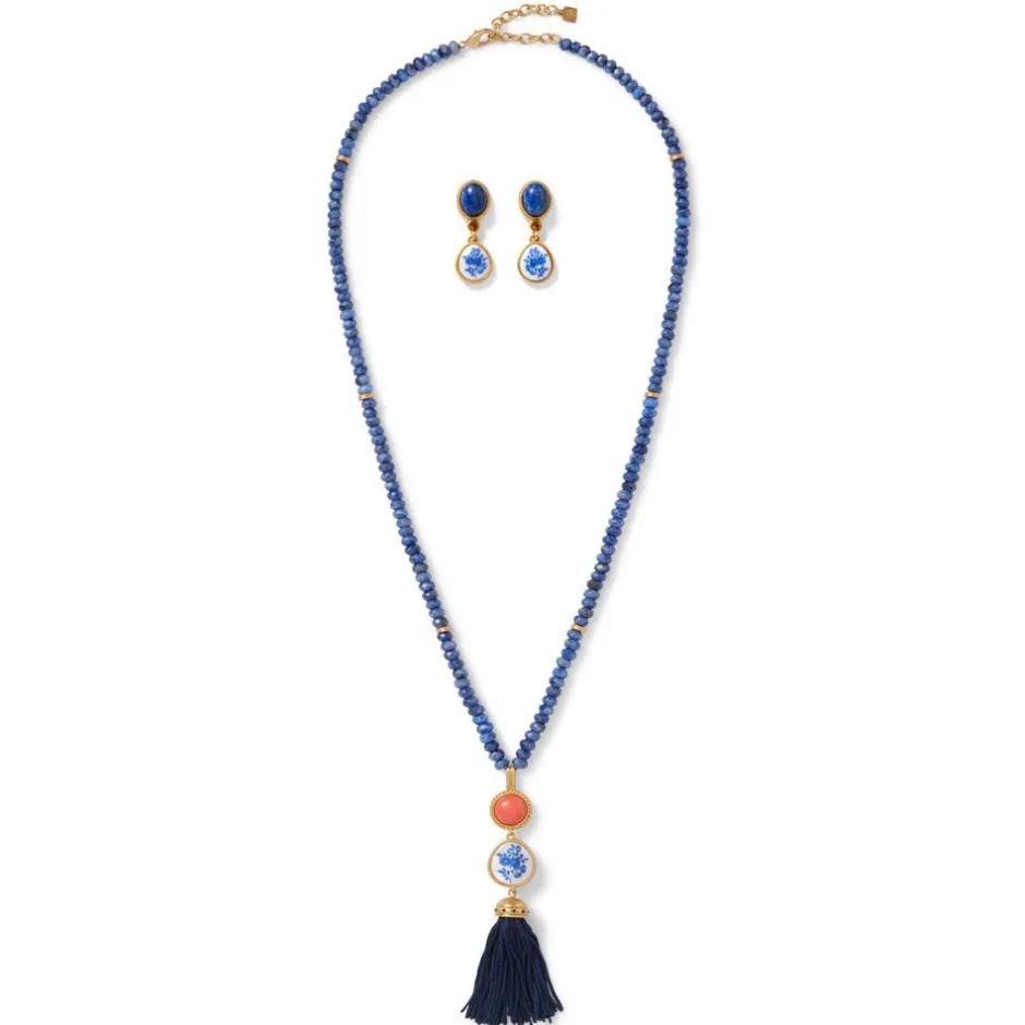 Clearance Qing Bottle Lariat Necklace and Floral Drop Earrings Set Jewelry Sets