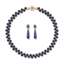 Best Spanish Baldric Lapis Braided Necklace and Elongated Drop Earrings Set Jewelry Sets
