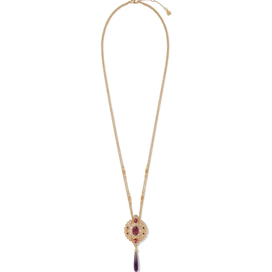 Turkish Amethyst Long Pendant Necklace and Statement Earrings Set Jewelry Sets