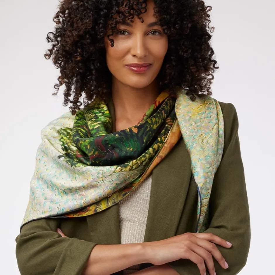 Discount Van Gogh Stylized Nature Double-Sided Square Silk Scarf Scarves & Wraps
