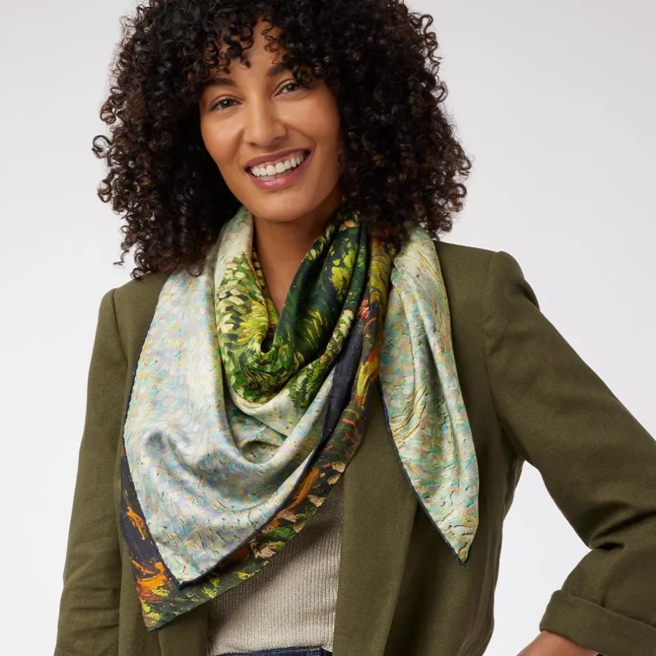 Discount Van Gogh Stylized Nature Double-Sided Square Silk Scarf Scarves & Wraps