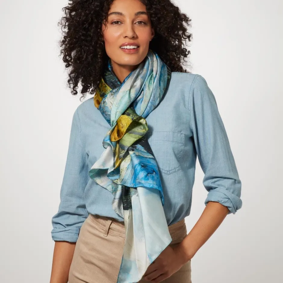 New Van Gogh Wheat Field with Cypresses Oversize Oblong Silk Scarf Scarves & Wraps