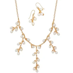 Clearance Willow Catkins Pearl Bib Necklace and Drop Earrings Set Jewelry Sets